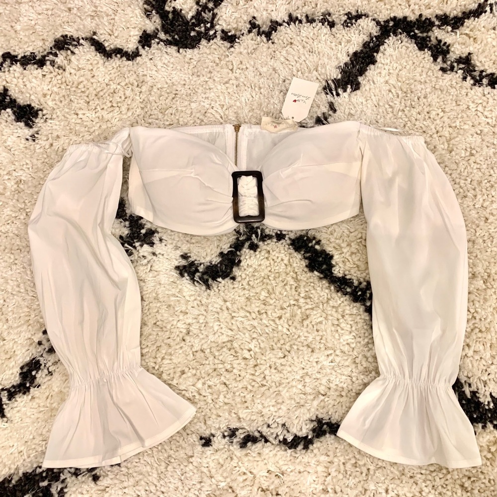 Off the shoulder long sleeve cropped tube top